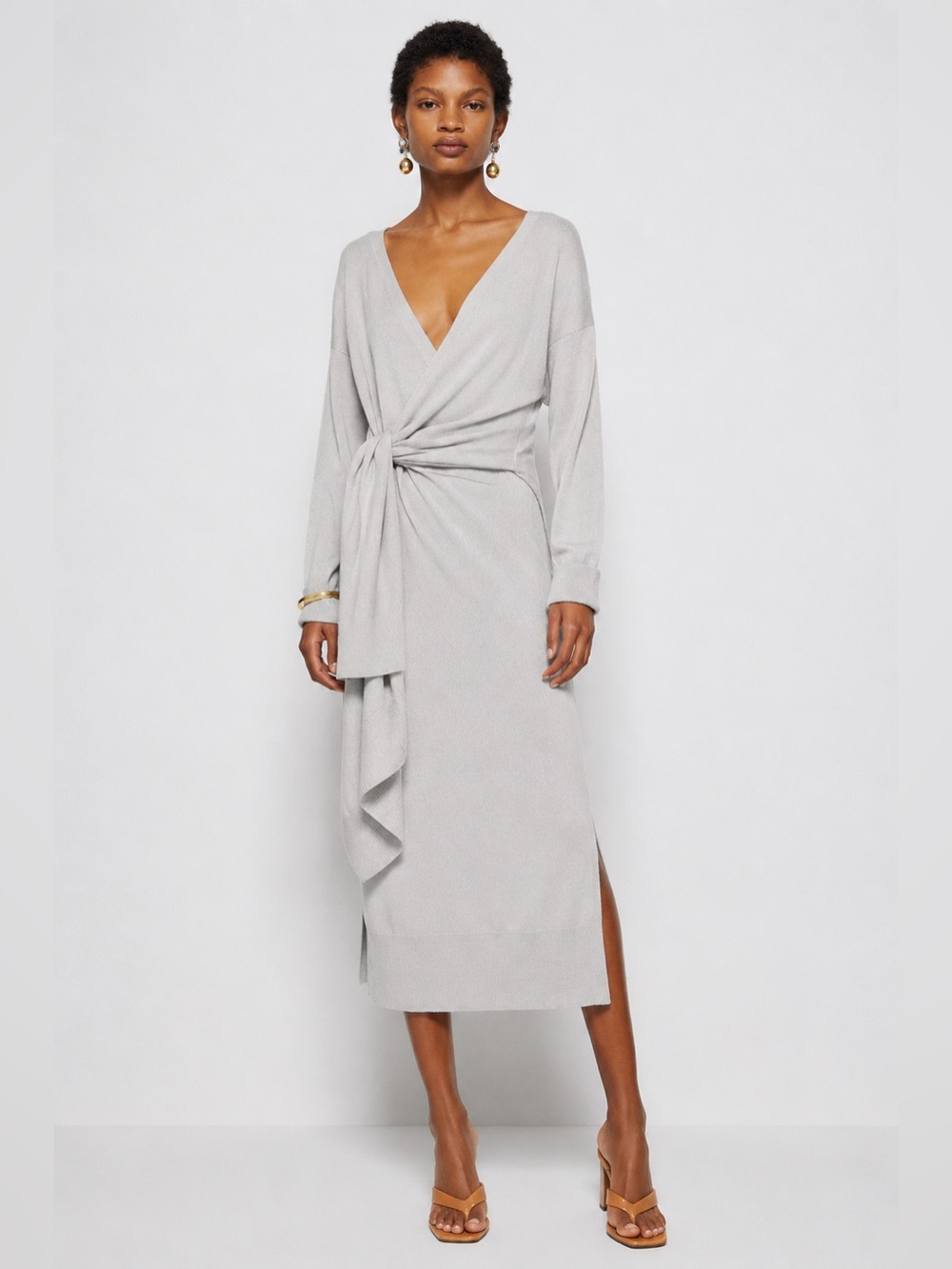 Johnatan Simkhai Skyla Cashmere-Blend Wrap Knit Dress in Stone